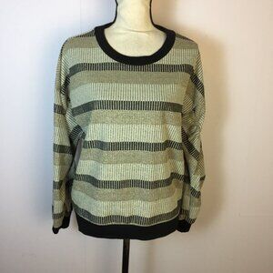 BCBGENERATION Sweater Sz M Woman Gold Silver Metallic Striped Long Ruched Sleeve